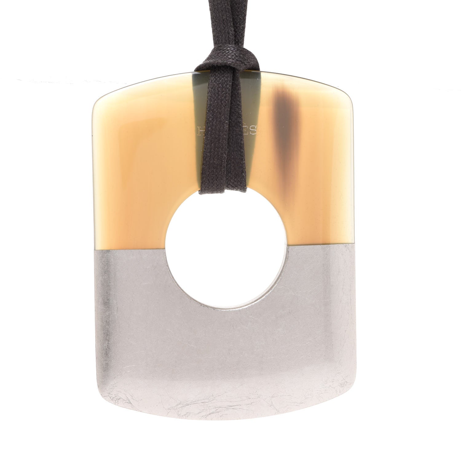 Hermes Buffalo Horn Gold Leaf Dalva Pendant Necklace Palladium 4 of 7