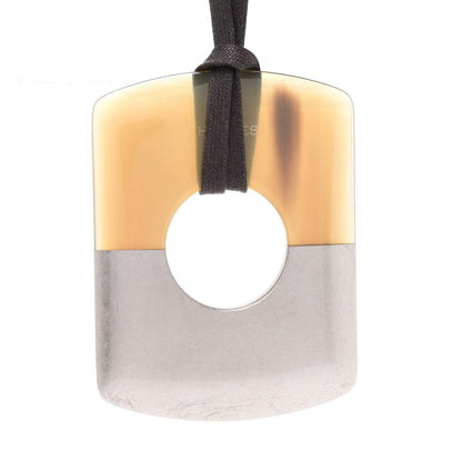 Hermes Buffalo Horn Gold Leaf Dalva Pendant Necklace Palladium 4 of 7