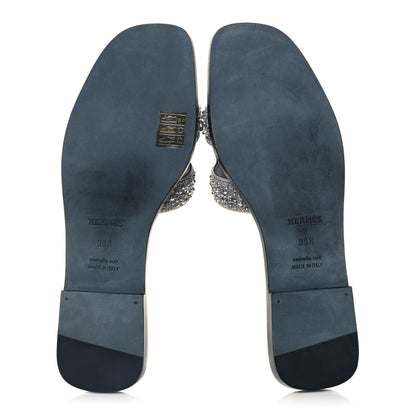 Hermes Velvet Goatskin Crystal Beads Oran Sandals 39.5 Gris Argente 6 of 11