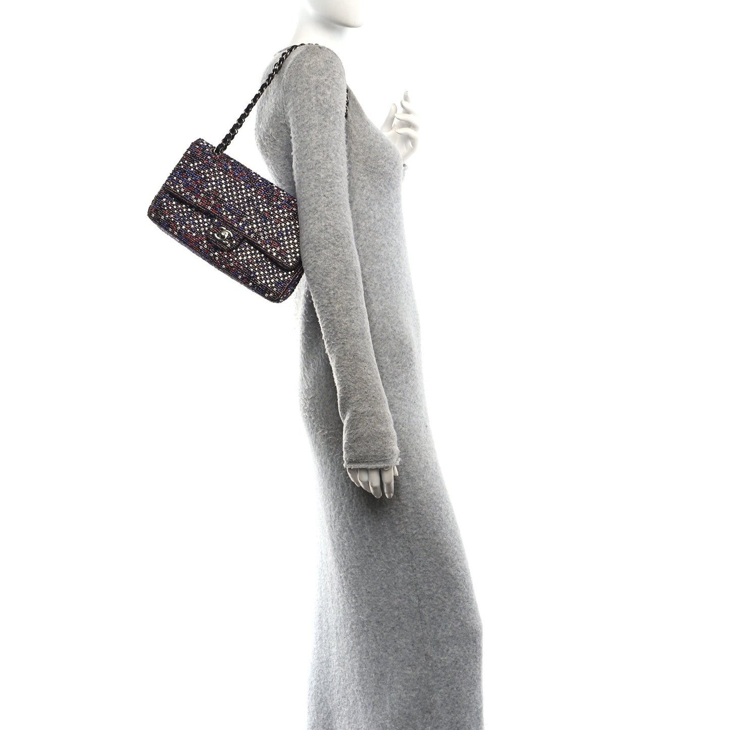 Sequin Tweed Medium Double Flap Red White Blue