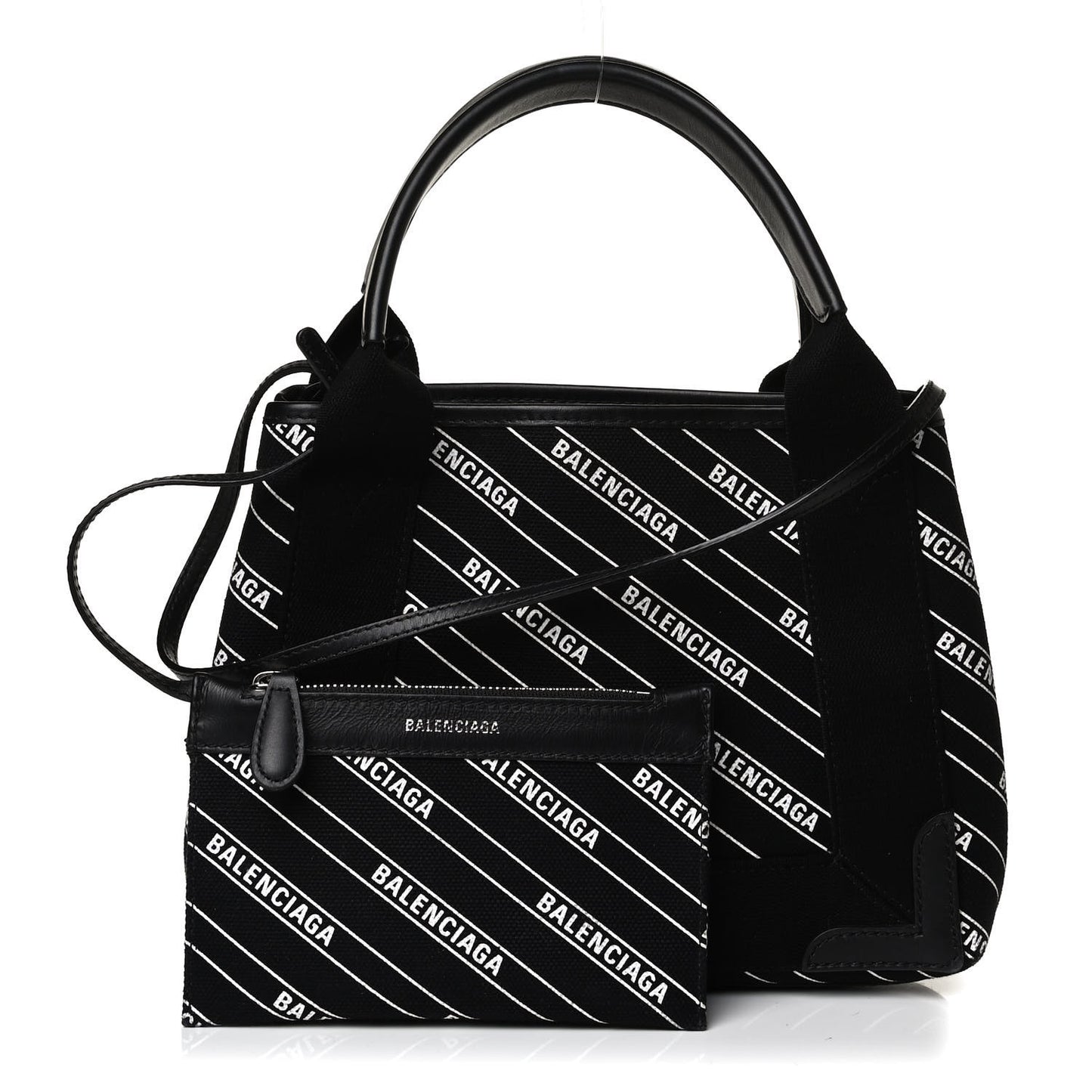 Cotton Canvas Calfskin Logo Print Navy Cabas XS Black White
