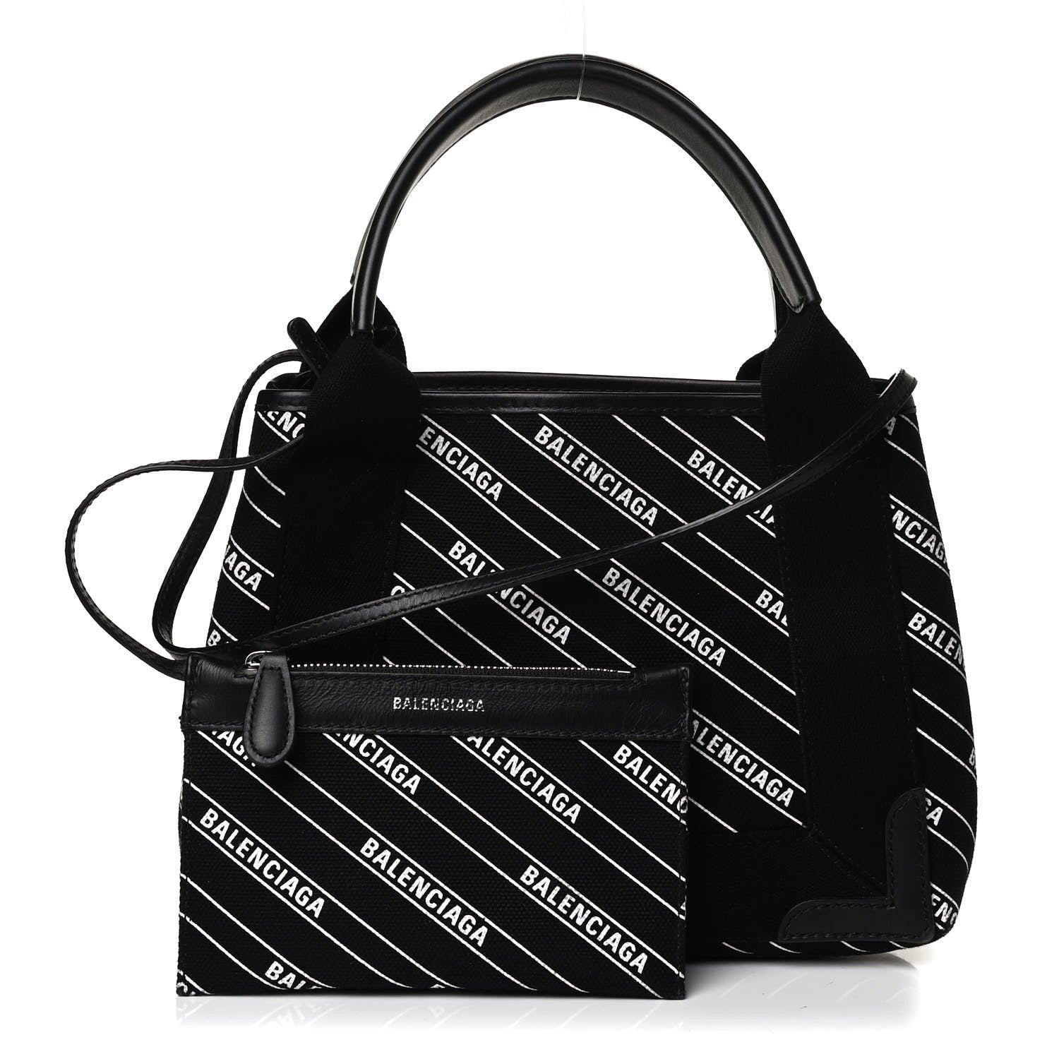 Balenciaga Cotton Canvas Calfskin Logo Print Navy Cabas XS Black White 1 of 18