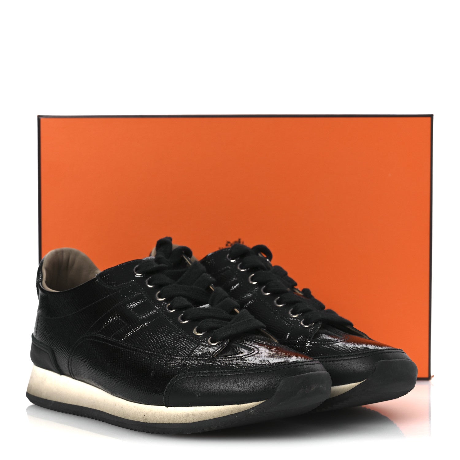 Hermes Patent Epsom Calfskin Trail Sneakers 37 Black 14 of 14