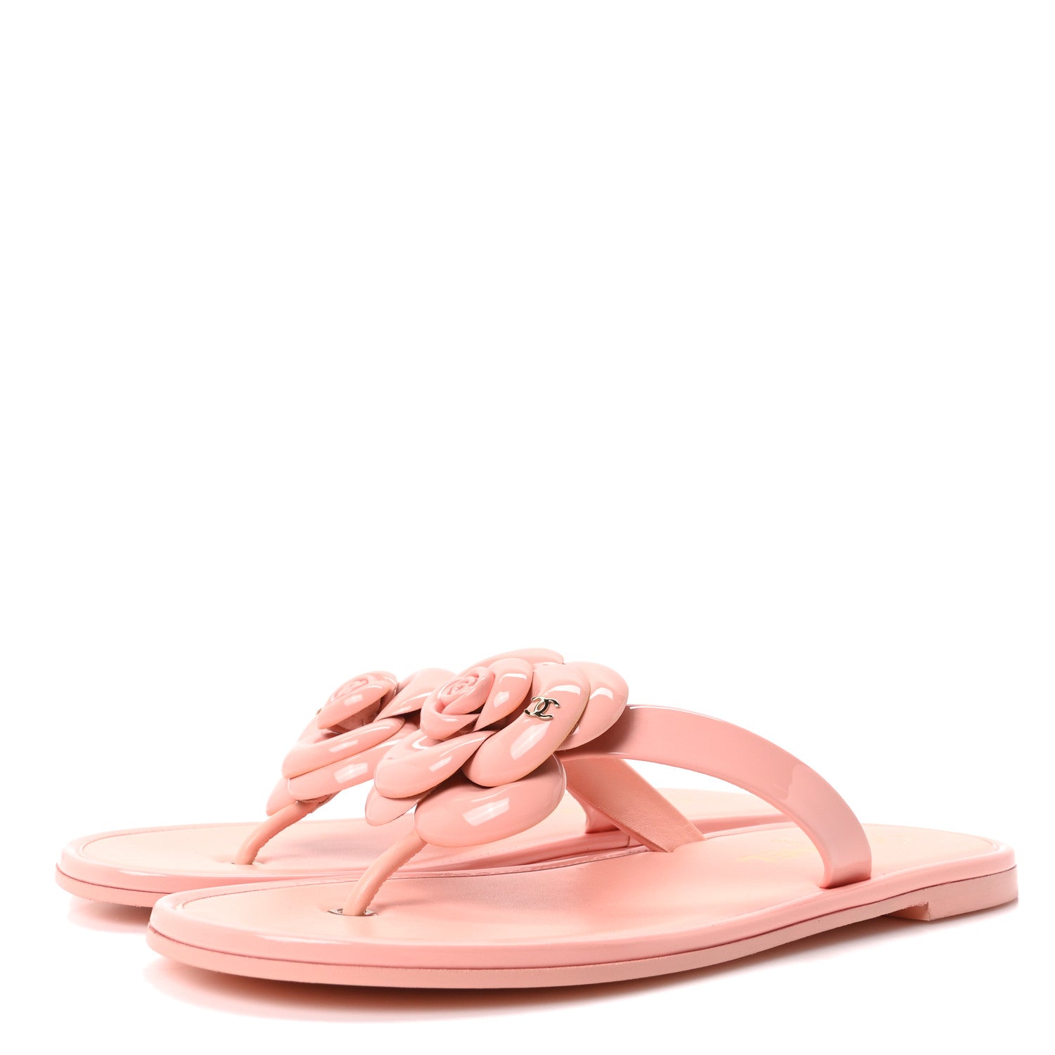 Chanel Patent Calfskin Camellia Thong Sandals 37.5 White 38 Light Pink 4 of 8