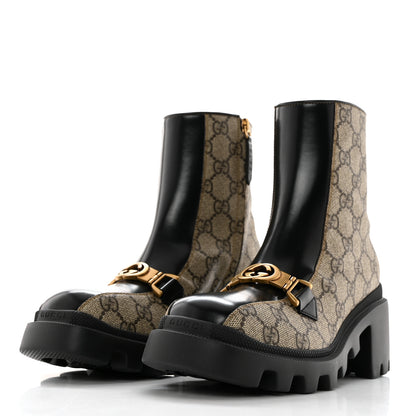 Gucci GG Supreme Monogram Magnum Calfskin Interlocking G Womens Lug Sole Ankle Boots 35.5 Beige Ebony Black 3 of 9