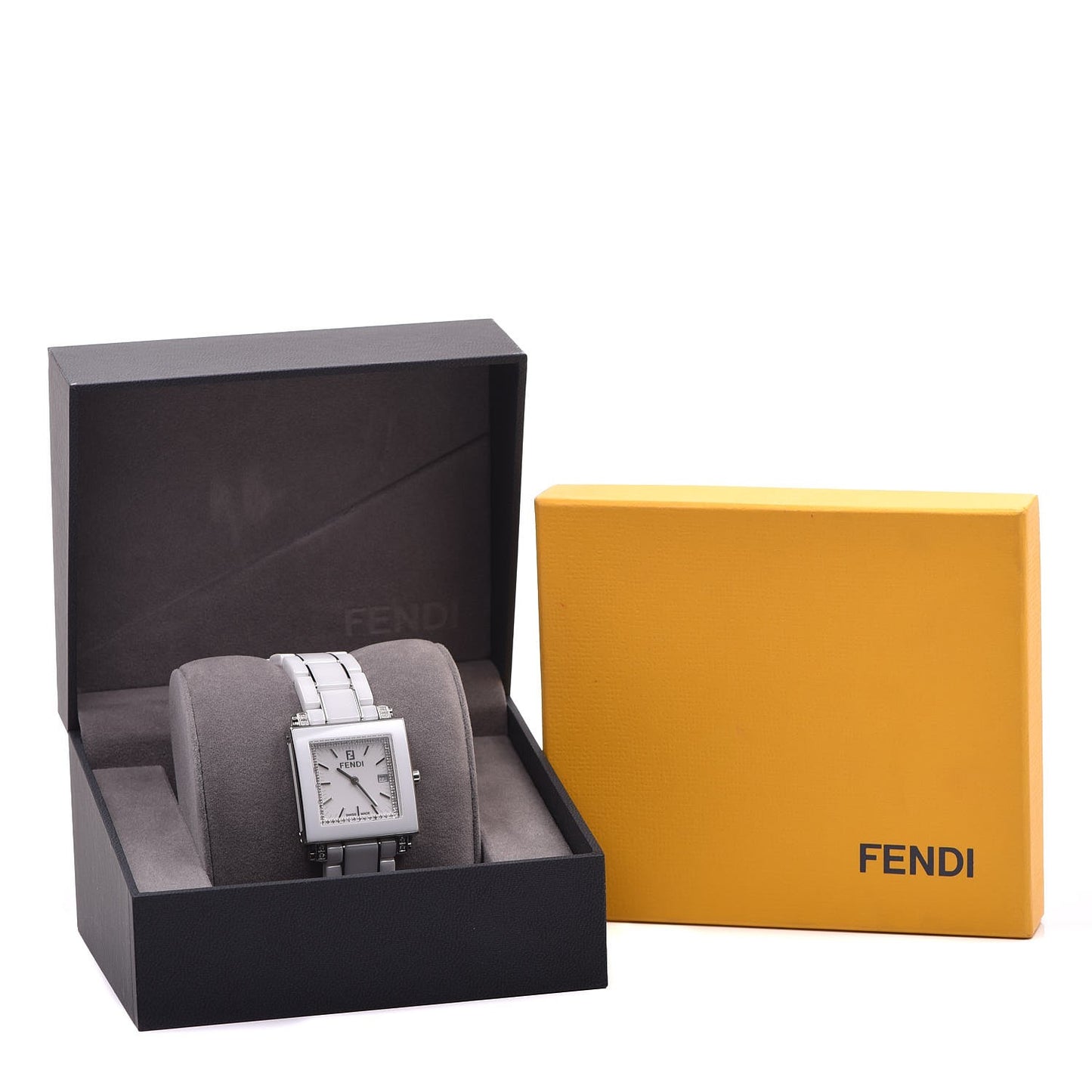 Stainless Steel Ceramic Diamond Bezel 30mm Quadro Quartz Watch White