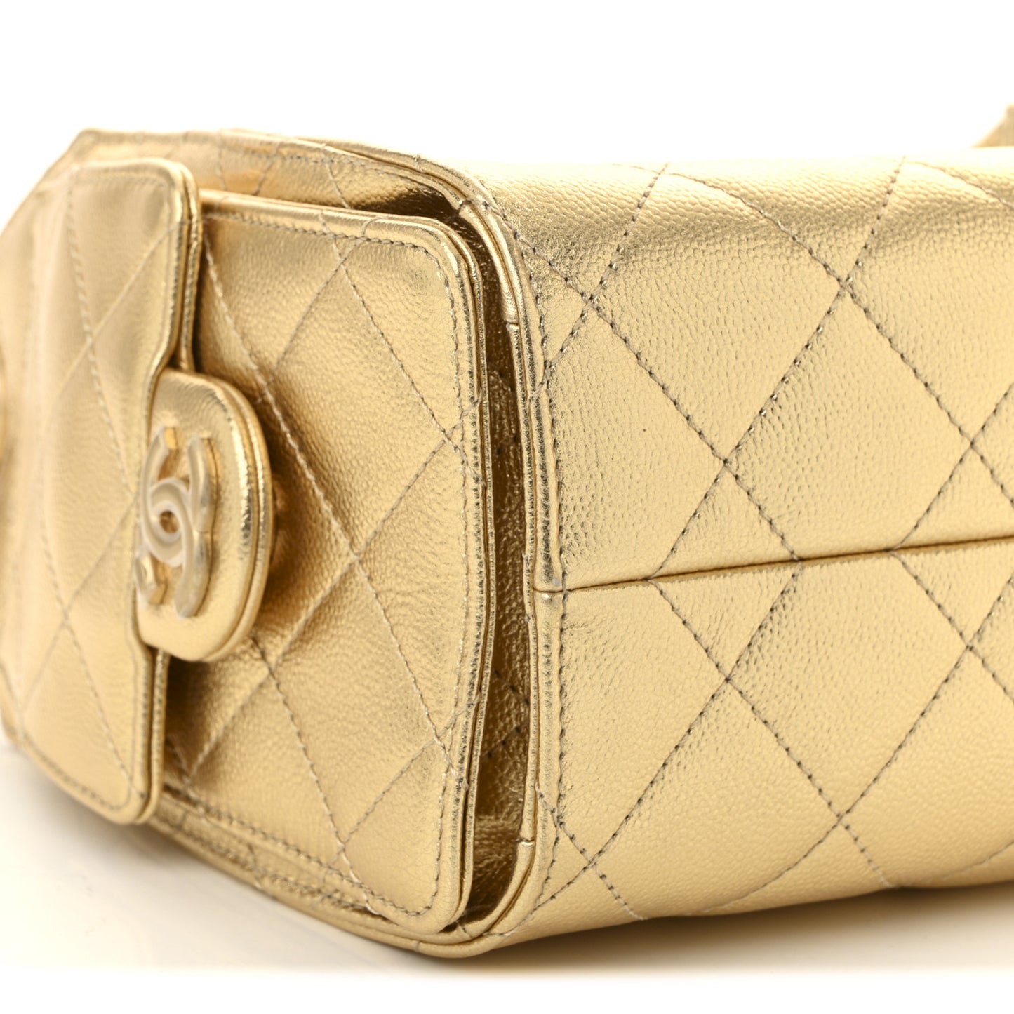 Metallic Caviar Quilted Mini Chanel 25 Handbag Gold