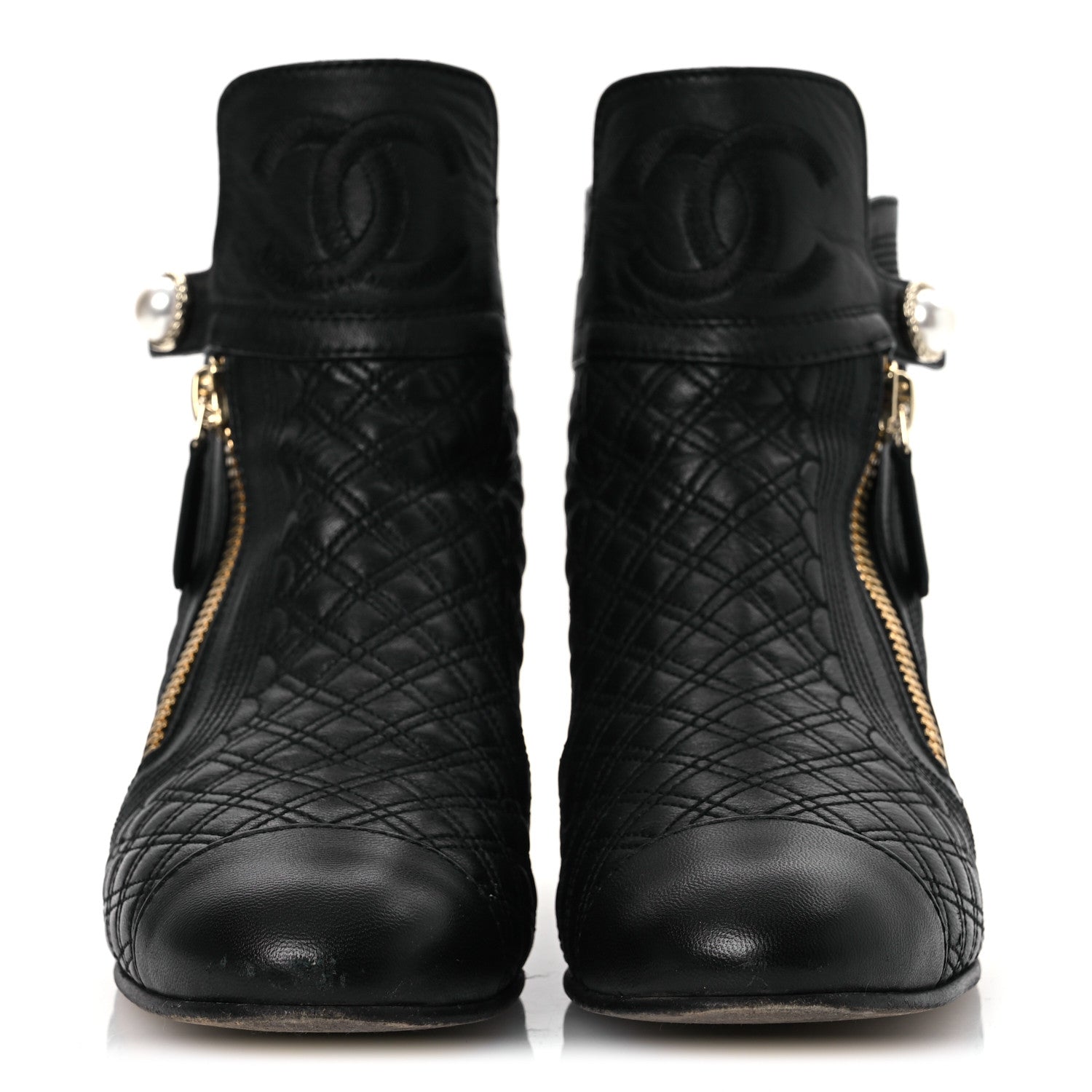 Chanel Lambskin Quilted Cap Toe Short Boots 36.5 Black 3 of 12