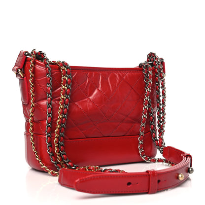 Chanel Aged Calfskin Quilted Small Gabrielle Logo Hobo Red 3 of 9