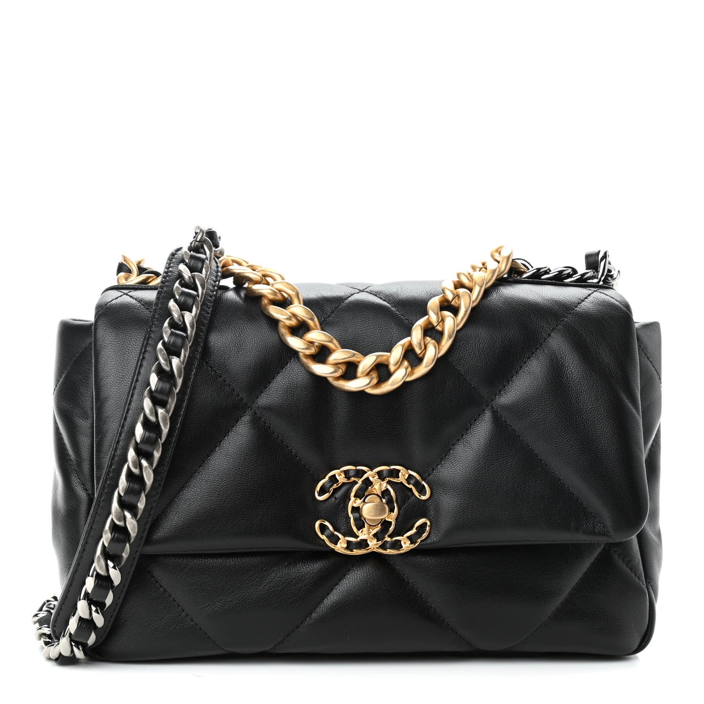 Shiny Goatskin Quilted Medium Chanel 19 Flap Black