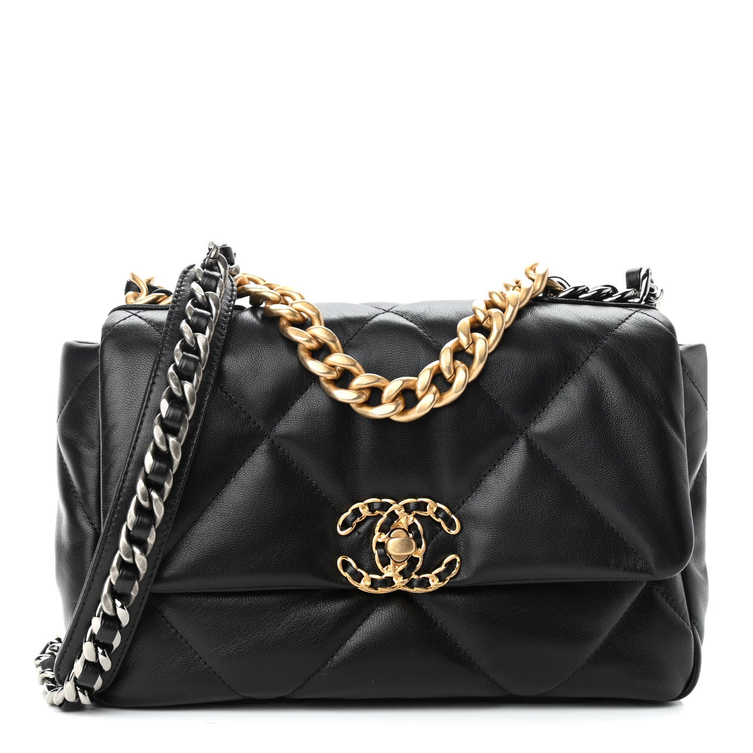 Chanel Shiny Goatskin Quilted Medium Chanel 19 Flap Black 1 of 9