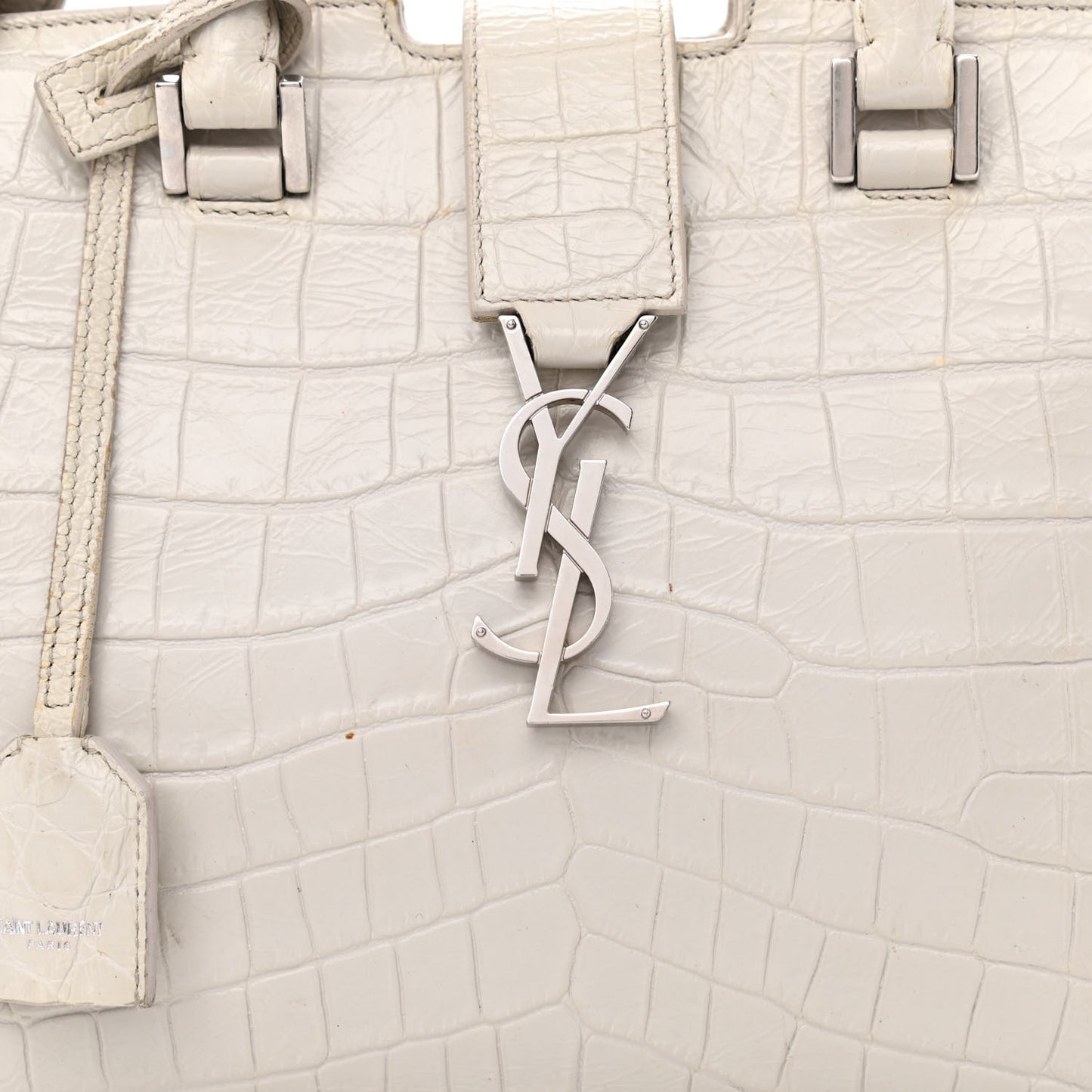 Calfskin Crocodile Embossed Baby Monogram Cabas Gris Perle