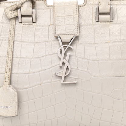 Saint Laurent Calfskin Crocodile Embossed Baby Monogram Cabas Gris Perle 8 of 16