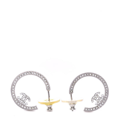 Chanel Crystal CC Hoop Earrings Silver 1 of 6