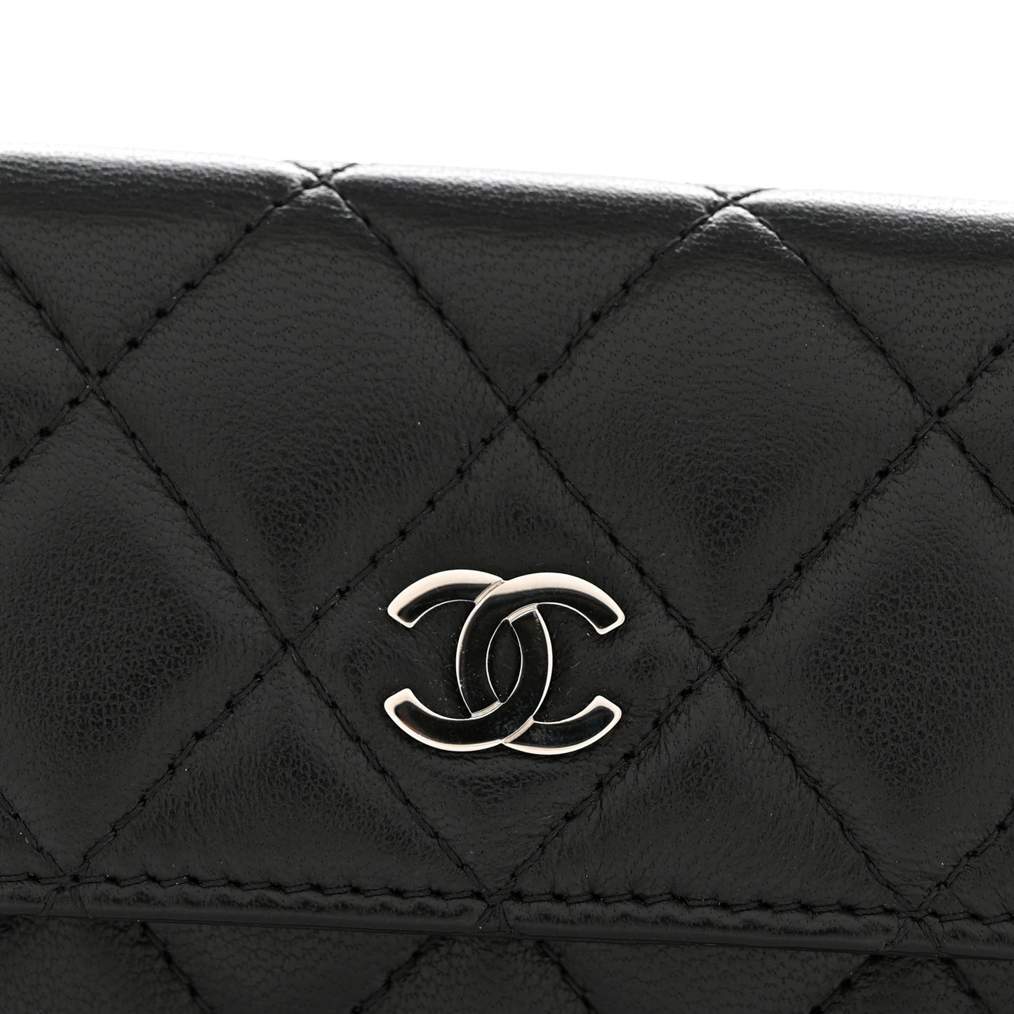 Lambskin Quilted Flap Card Holder Black