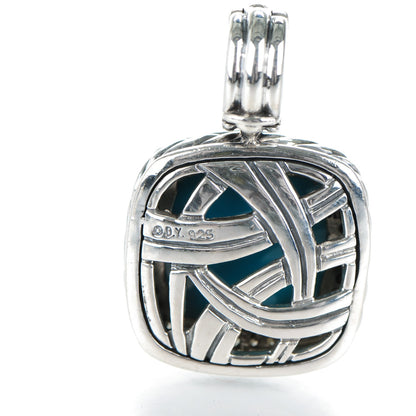David Yurman Sterling Silver Diamond Turquoise 14mm Albion Enhancer Pendant 3 of 4