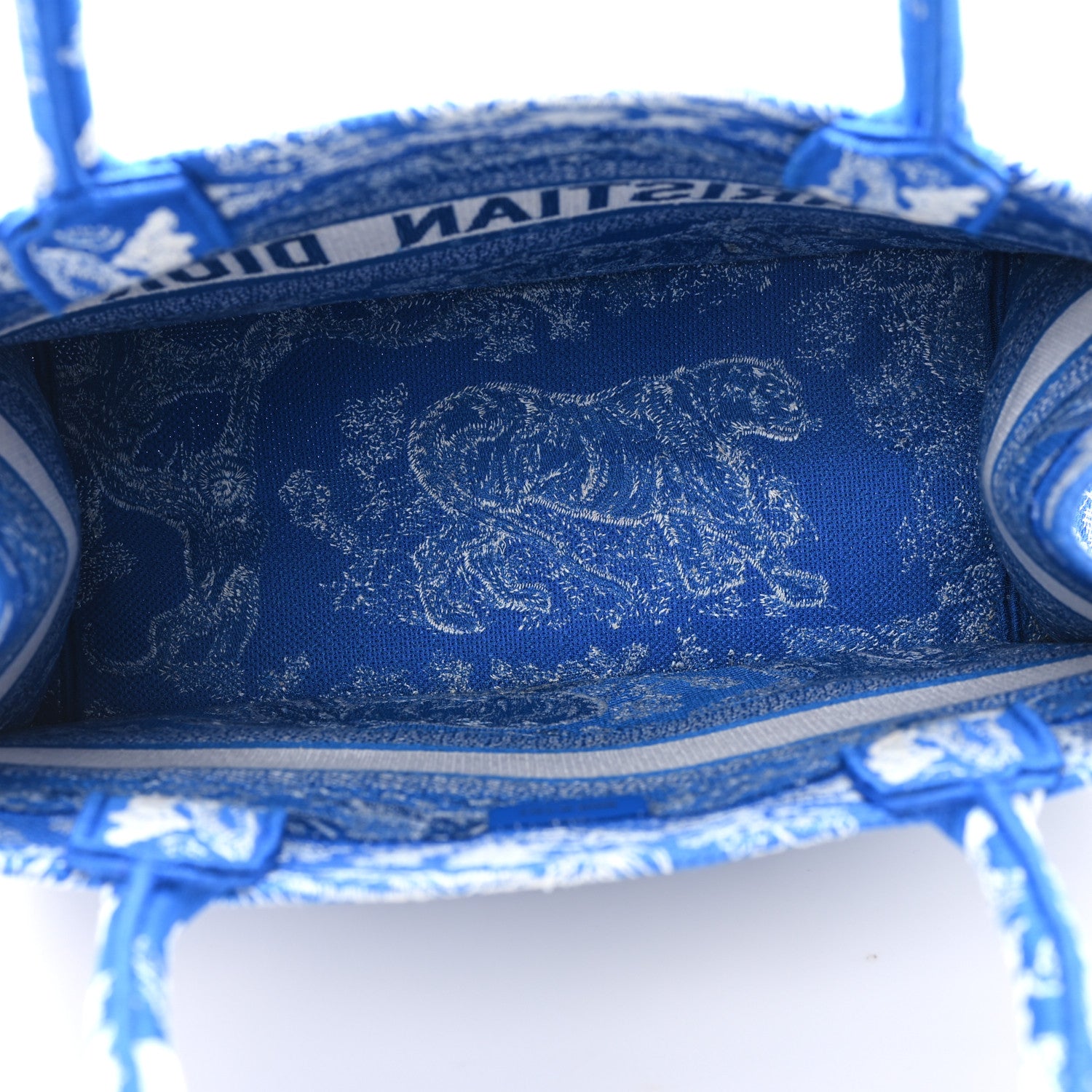 Christian Dior Canvas Embroidered Medium Dioriviera Toile De Jouy Book Tote Fluorescent Blue 5 of 10