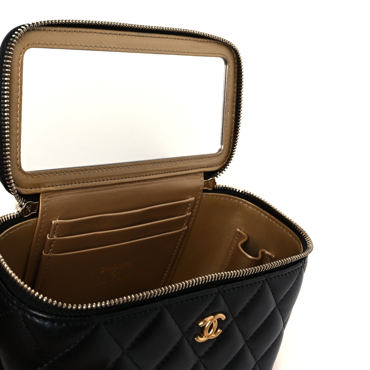 Lambskin Quilted Small Pearl Crush Vanity Case With Chain Black