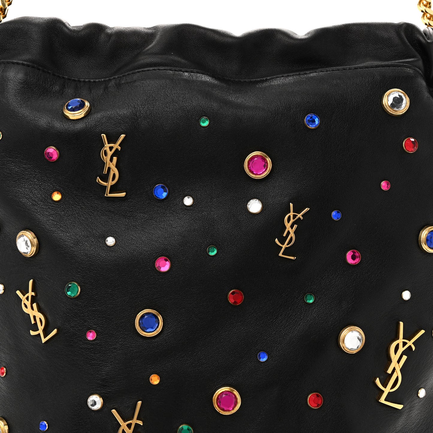 Lambskin Charm Studded Teddy Drawstring Bag Black