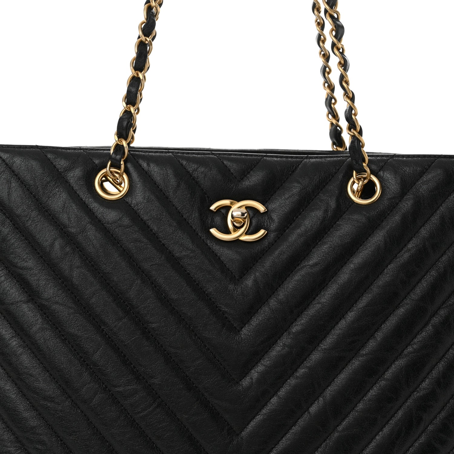 Chanel Iridescent Calfskin Chevron Quilted Shopping Tote Black 8 of 11