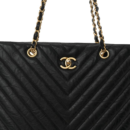 Chanel Iridescent Calfskin Chevron Quilted Shopping Tote Black 8 of 11