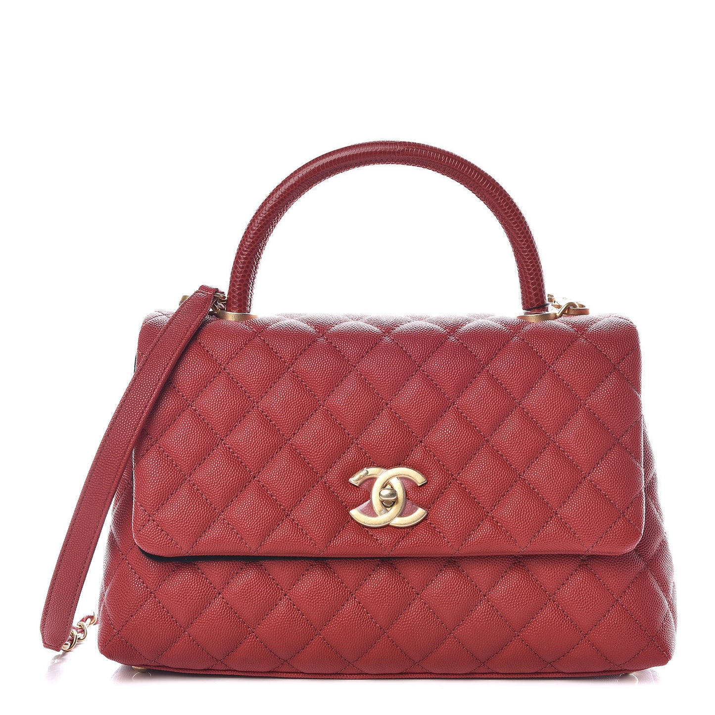 Caviar Lizard Quilted Small Coco Handle Flap Red
