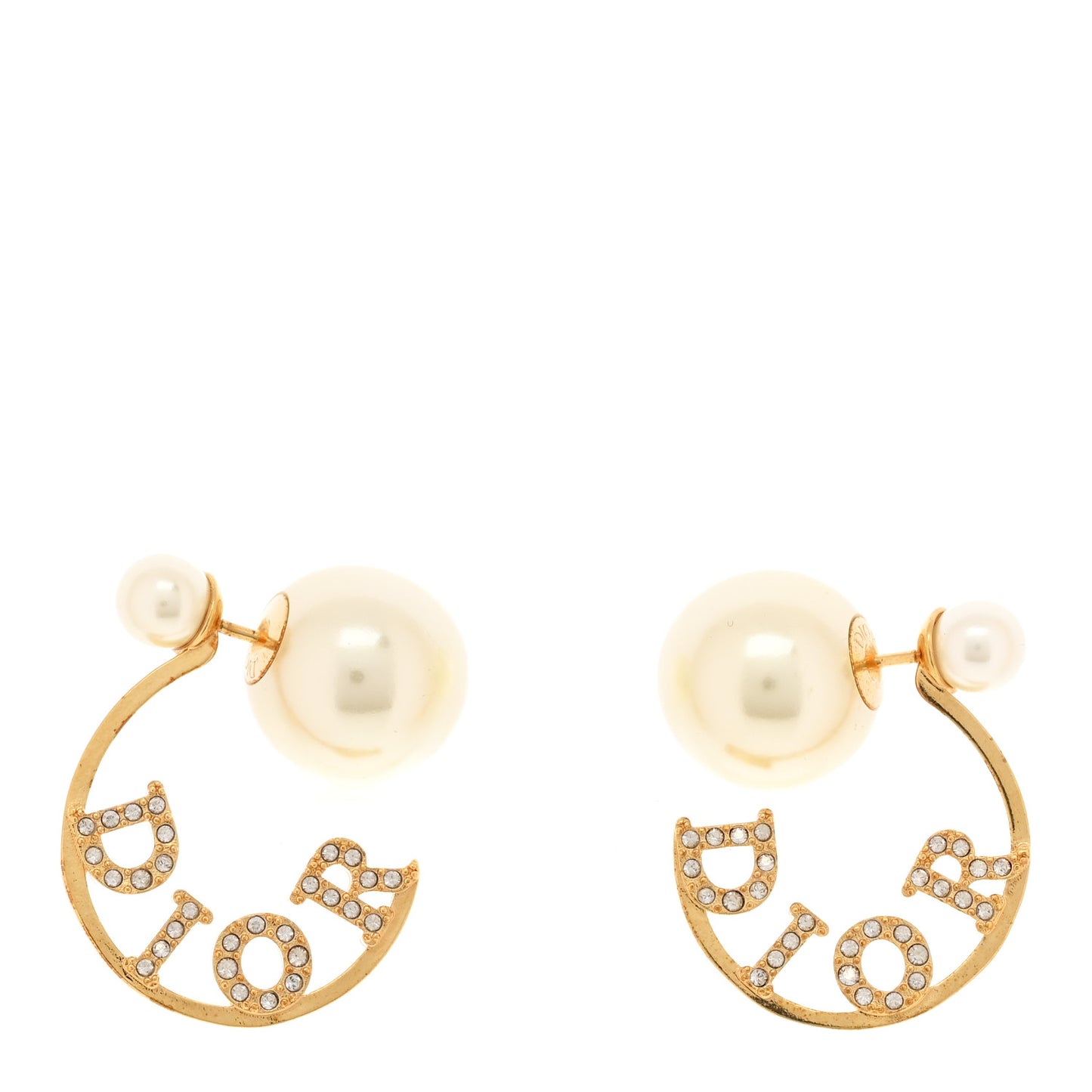 Metal Pearl Crystal Logo Tribales Earrings Gold