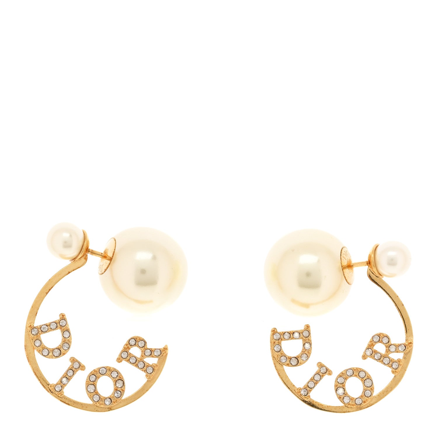 Christian Dior Metal Pearl Crystal Logo Tribales Earrings Gold 1 of 5