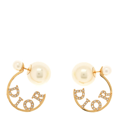 Christian Dior Metal Pearl Crystal Logo Tribales Earrings Gold 1 of 5