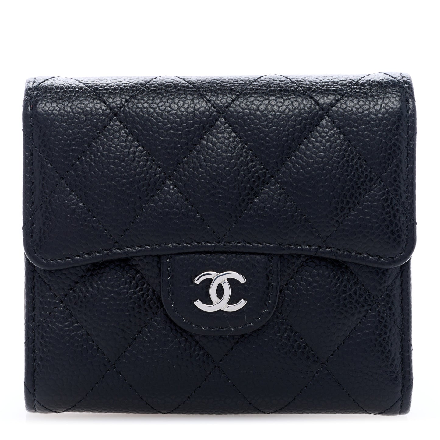 Caviar Quilted Compact Flap Wallet Black
