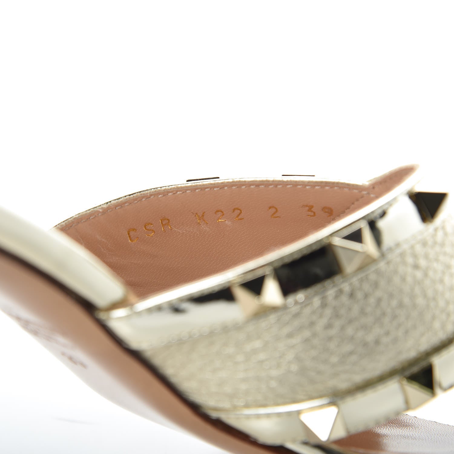 Valentino Garavani Metallic Pebbled Calfskin Rockstud Crisscross Slide 60mm Sandals 39 Platino 8 of 8