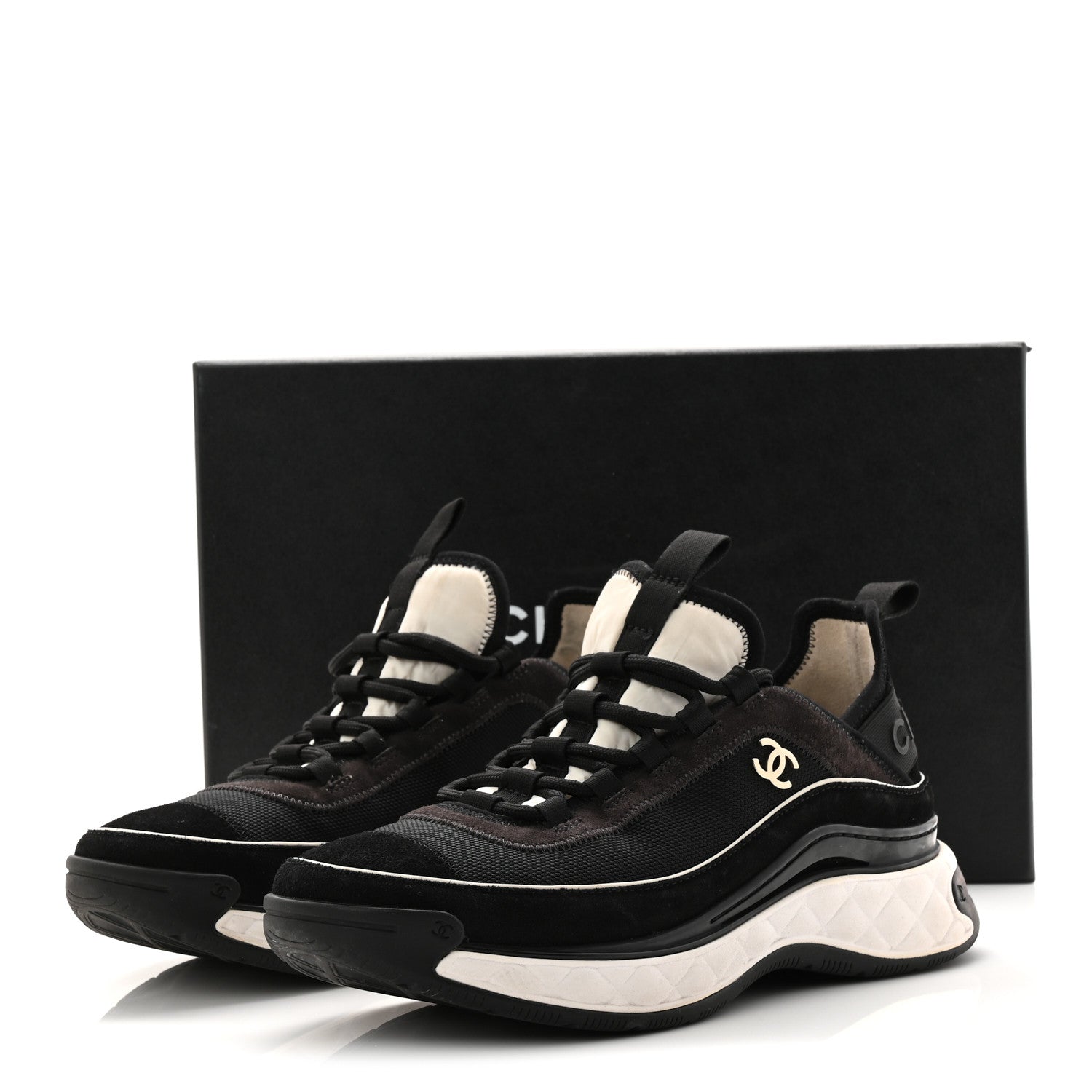Chanel Fabric Suede CC Sneakers 39 Black 10 of 10