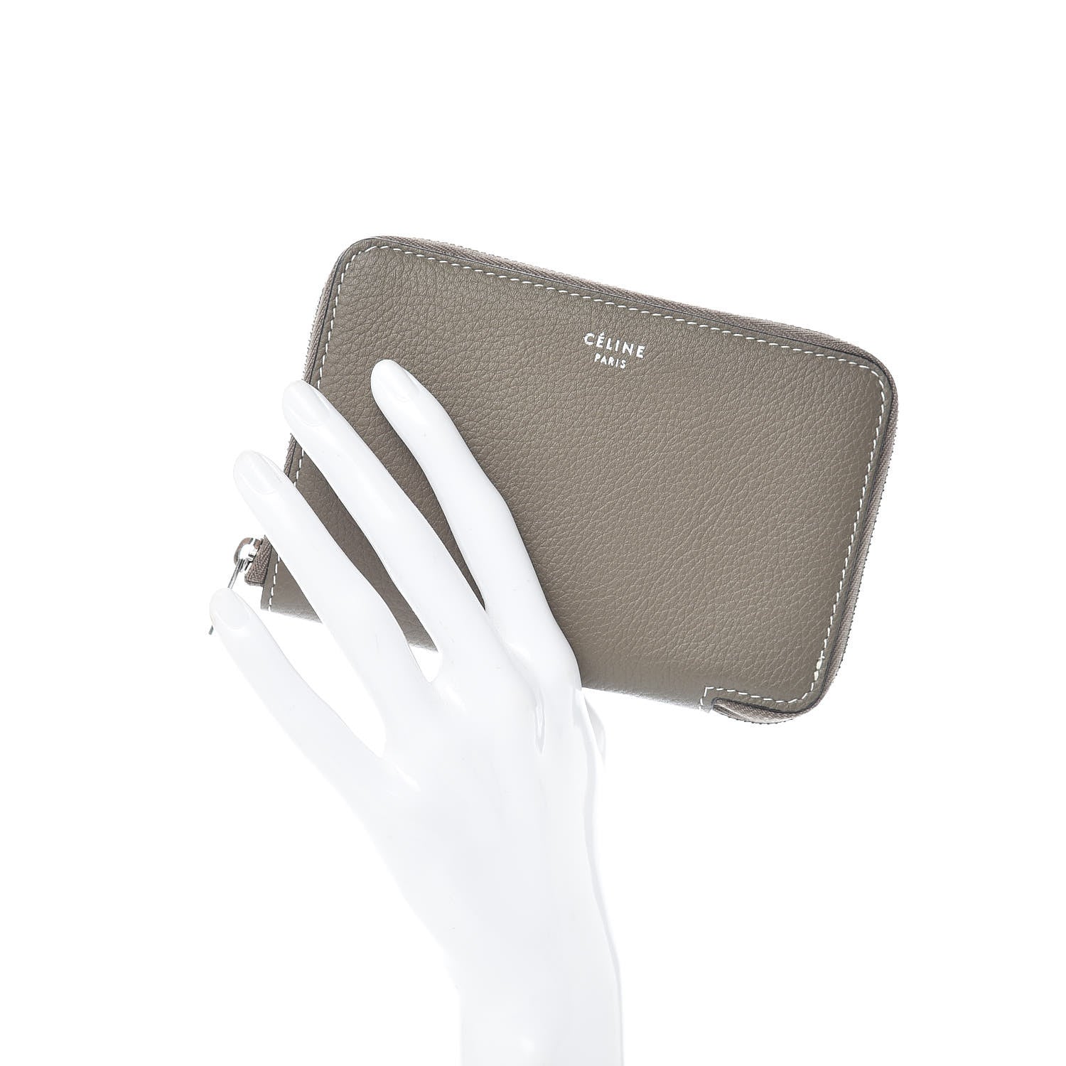Celine Drummed Calfskin Zip Around Multifunction Wallet Souris 2 of 7