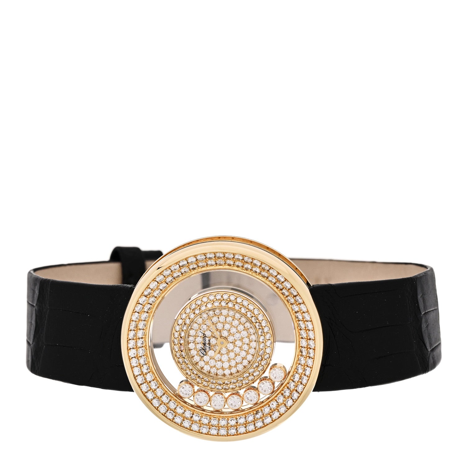 Chopard 18K Yellow Gold Alligator Diamond Bezel 30mm Happy Diamonds Automatic Watch 2 of 5