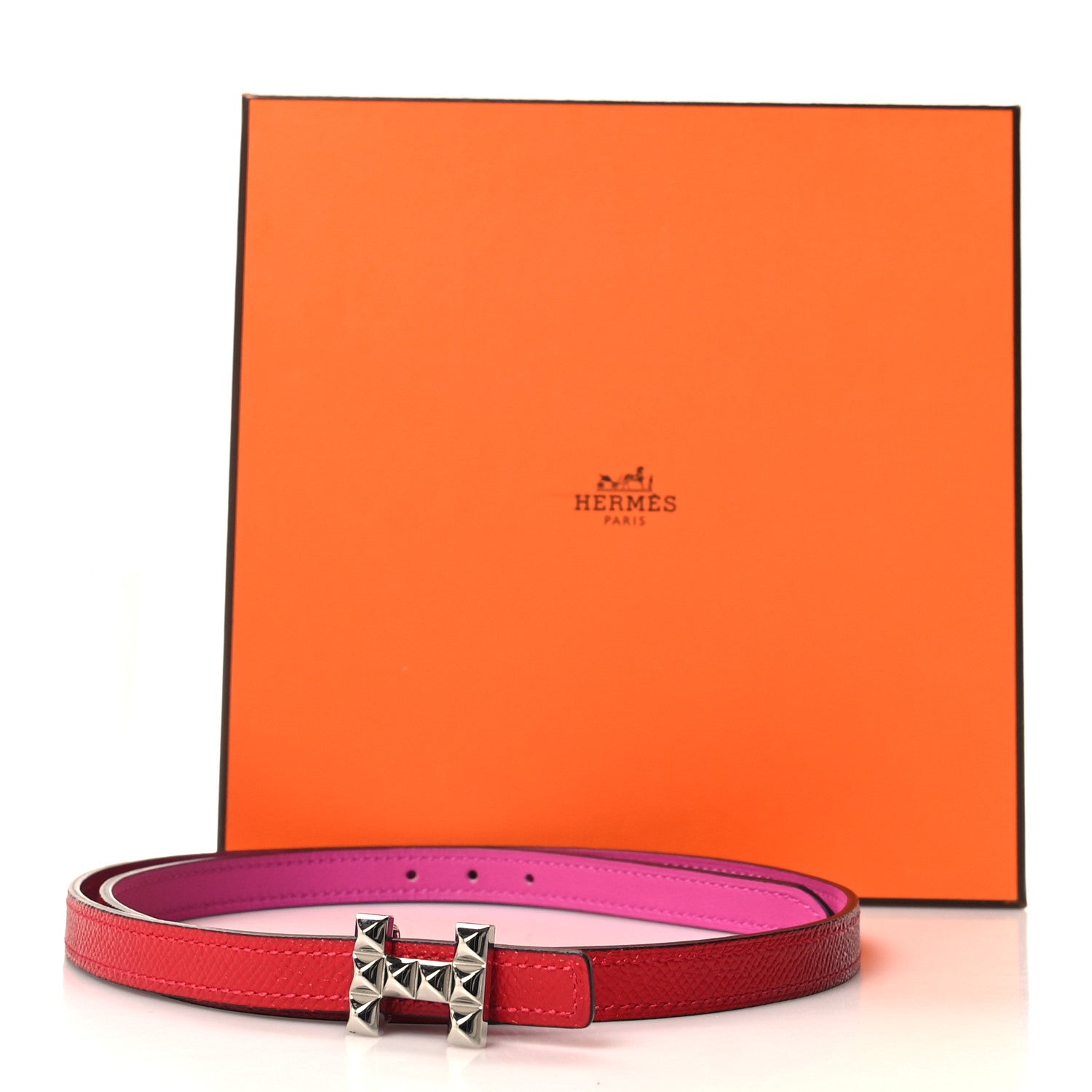 Hermes Epsom Swift 13mm H Medor Belt 80/32 Rouge Casaque Magnolia 6 of 6