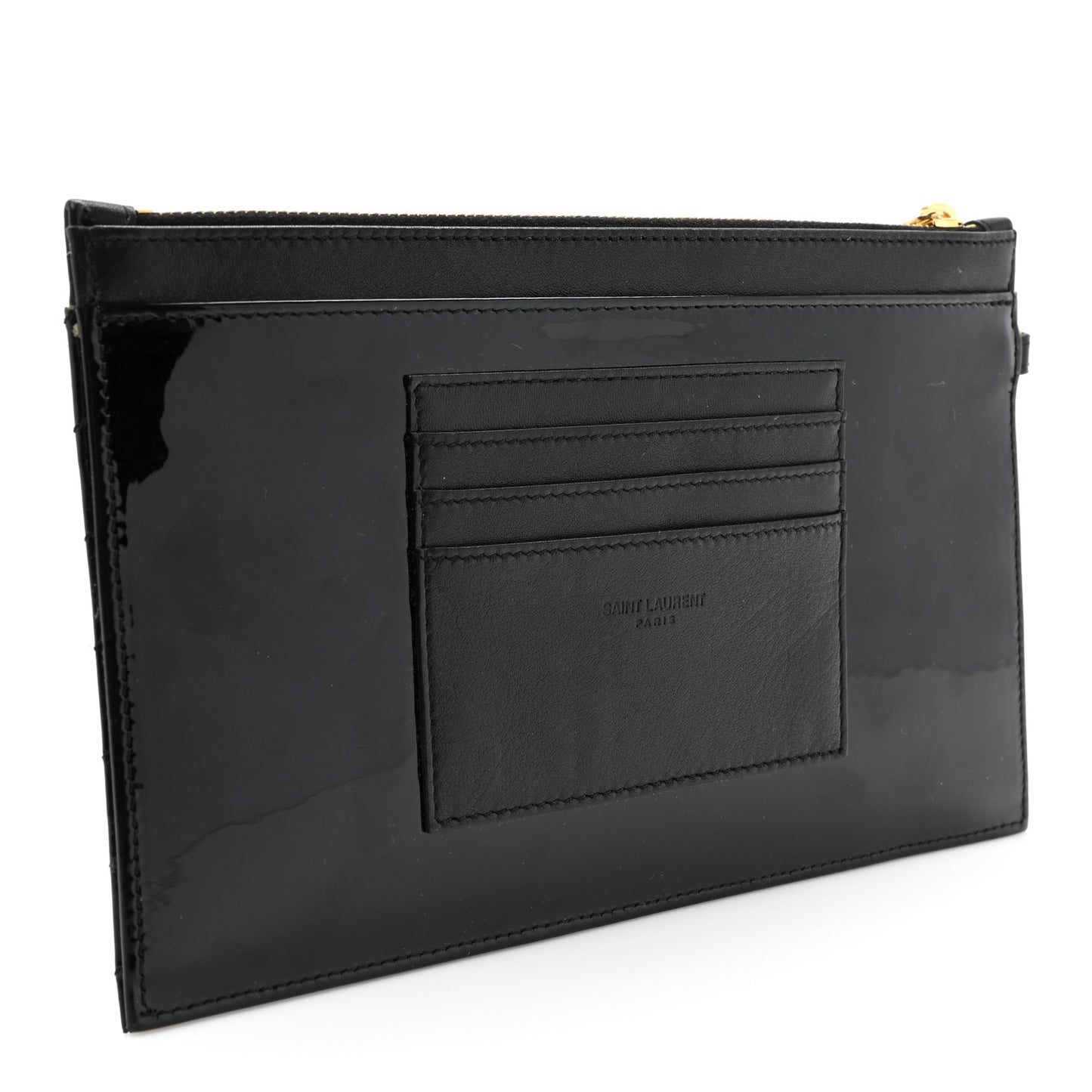 Patent Grain De Poudre Matelasse Chevron Monogram Bill Pouch Black