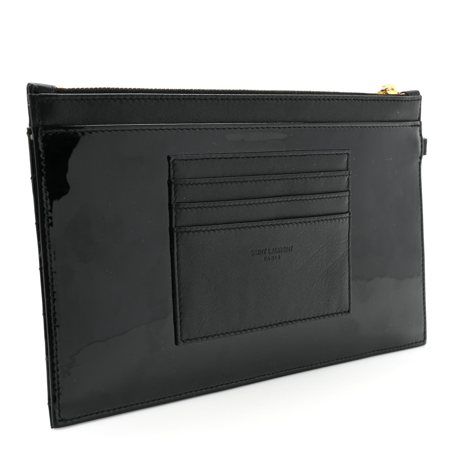Saint Laurent Patent Grain De Poudre Matelasse Chevron Monogram Bill Pouch Black 3 of 9