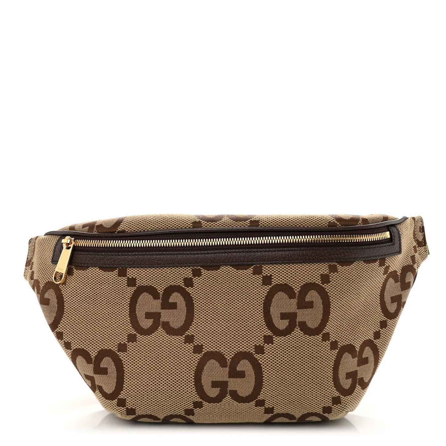 Monogram Jumbo GG Textured Dollar Calfskin Web Belt Bag Camel Ebony New Acero