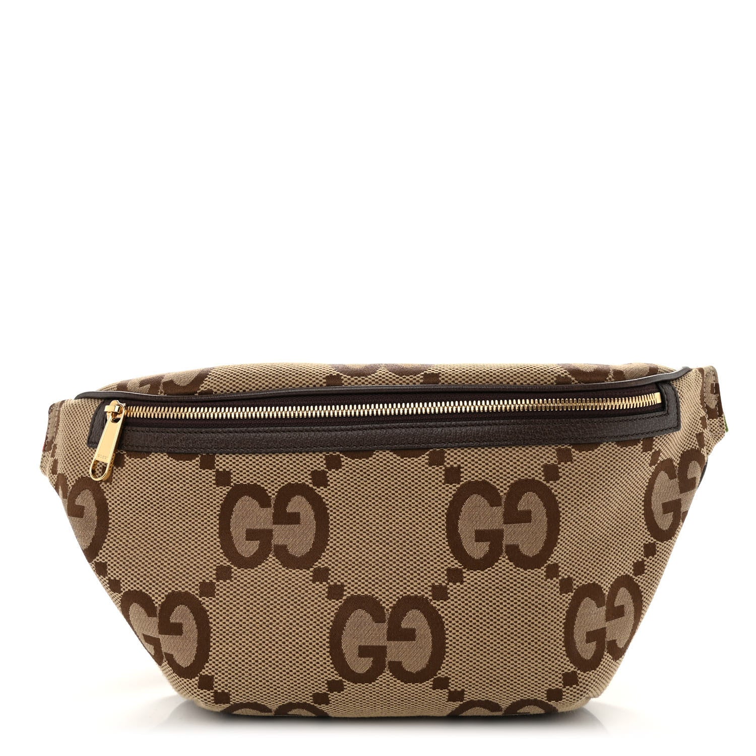 Gucci Monogram Jumbo GG Textured Dollar Calfskin Web Belt Bag Camel Ebony New Acero 1 of 9
