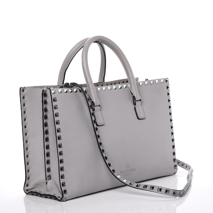 Valentino Garavani Grained Calfskin Medium Rockstud Double Handle Horizontal Tote Pastel Grey 4 of 9