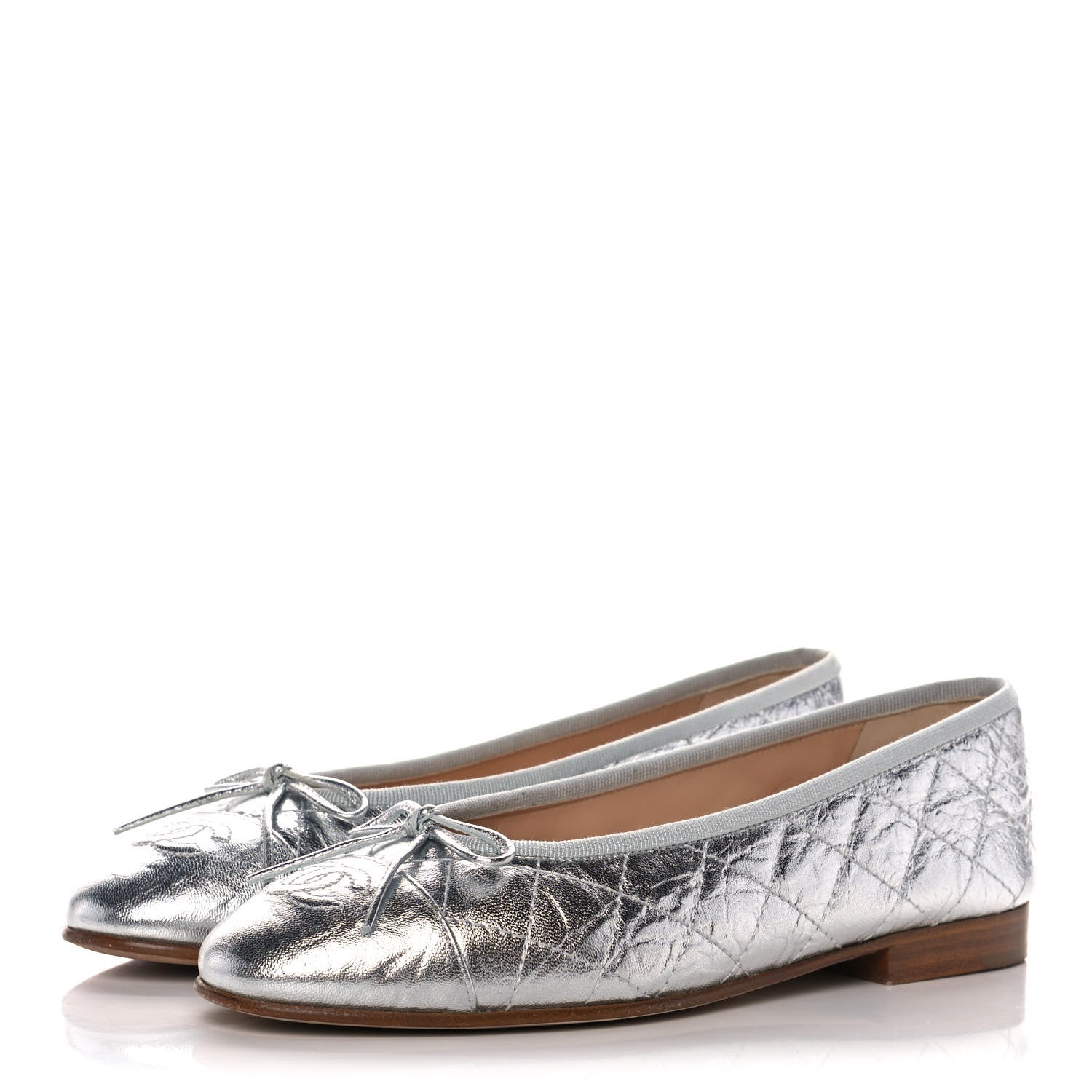 Chanel Metallic Aged Calfskin Quilted Cap Toe Ballerina Flats 36.5 Silver 3 of 11