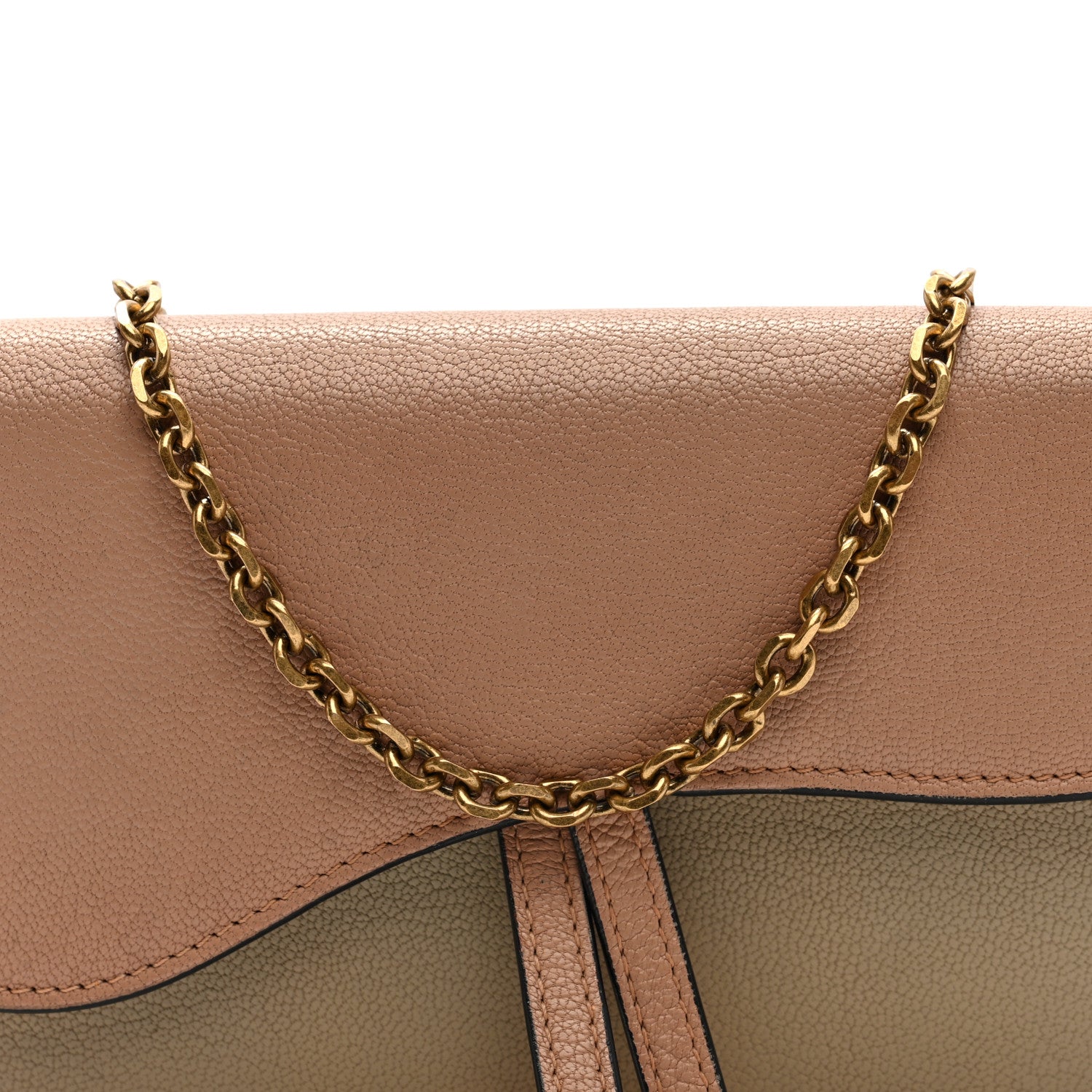 Christian Dior Grained Calfskin Saddle Chain Wallet Pouch Beige Taupe 8 of 10