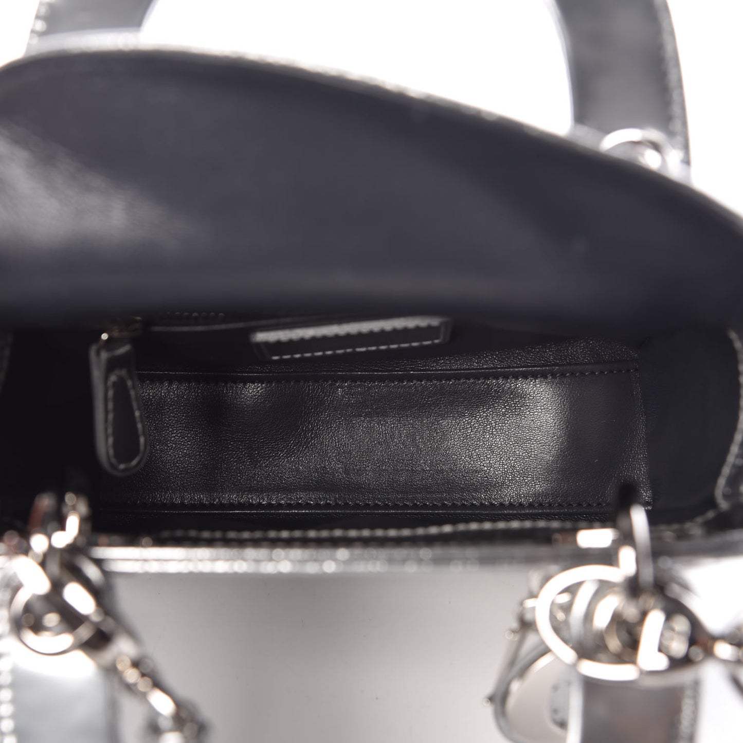 Metallic Patent Micro-Cannage Mini Lady Dior Silver
