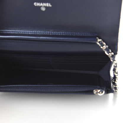 Chanel Patent Metallic Crumpled Calfskin Quilted Wallet On Chain WOC Navy 5 of 12