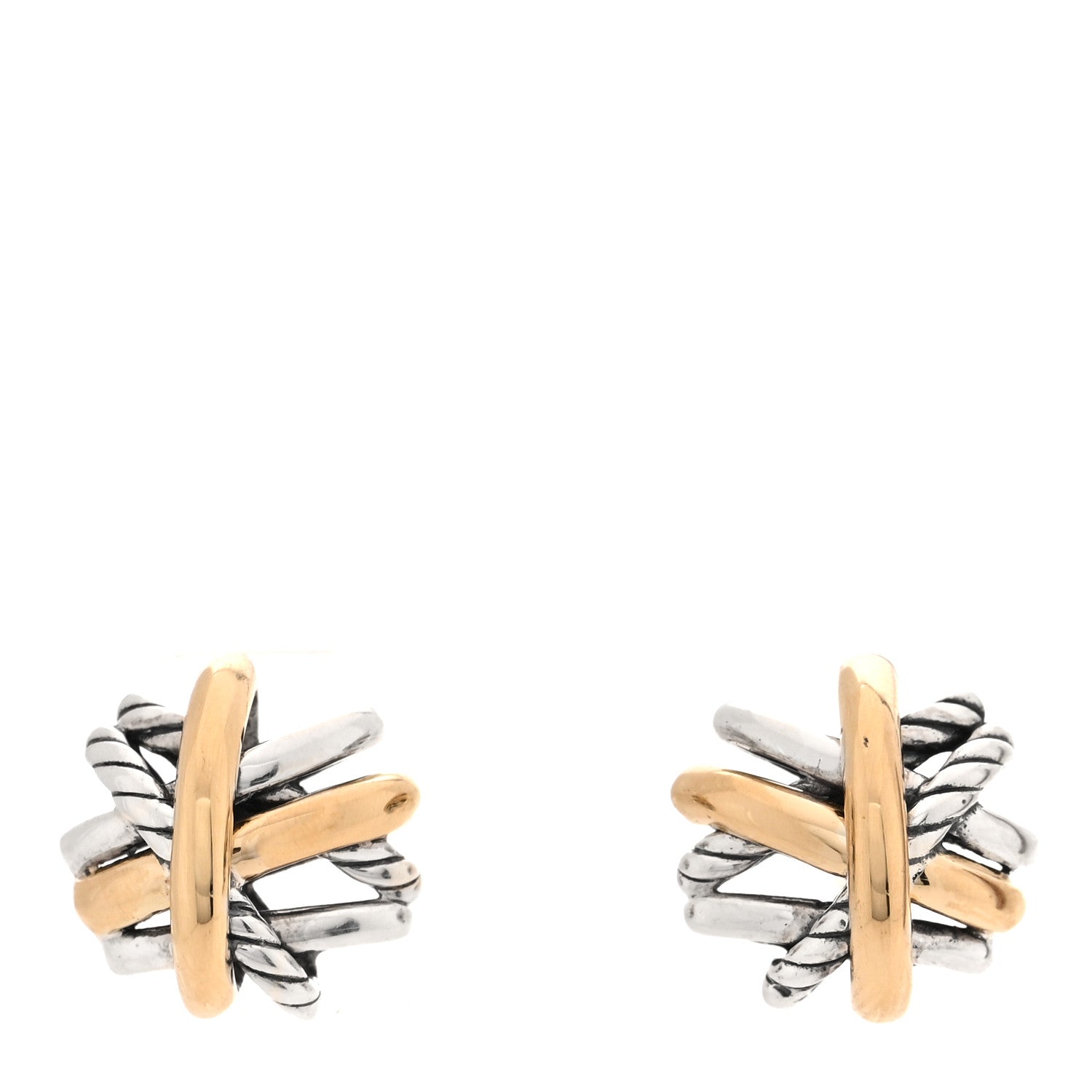 David Yurman Sterling Silver 18K Yellow Gold Crossover Stud Earrings 1 of 4