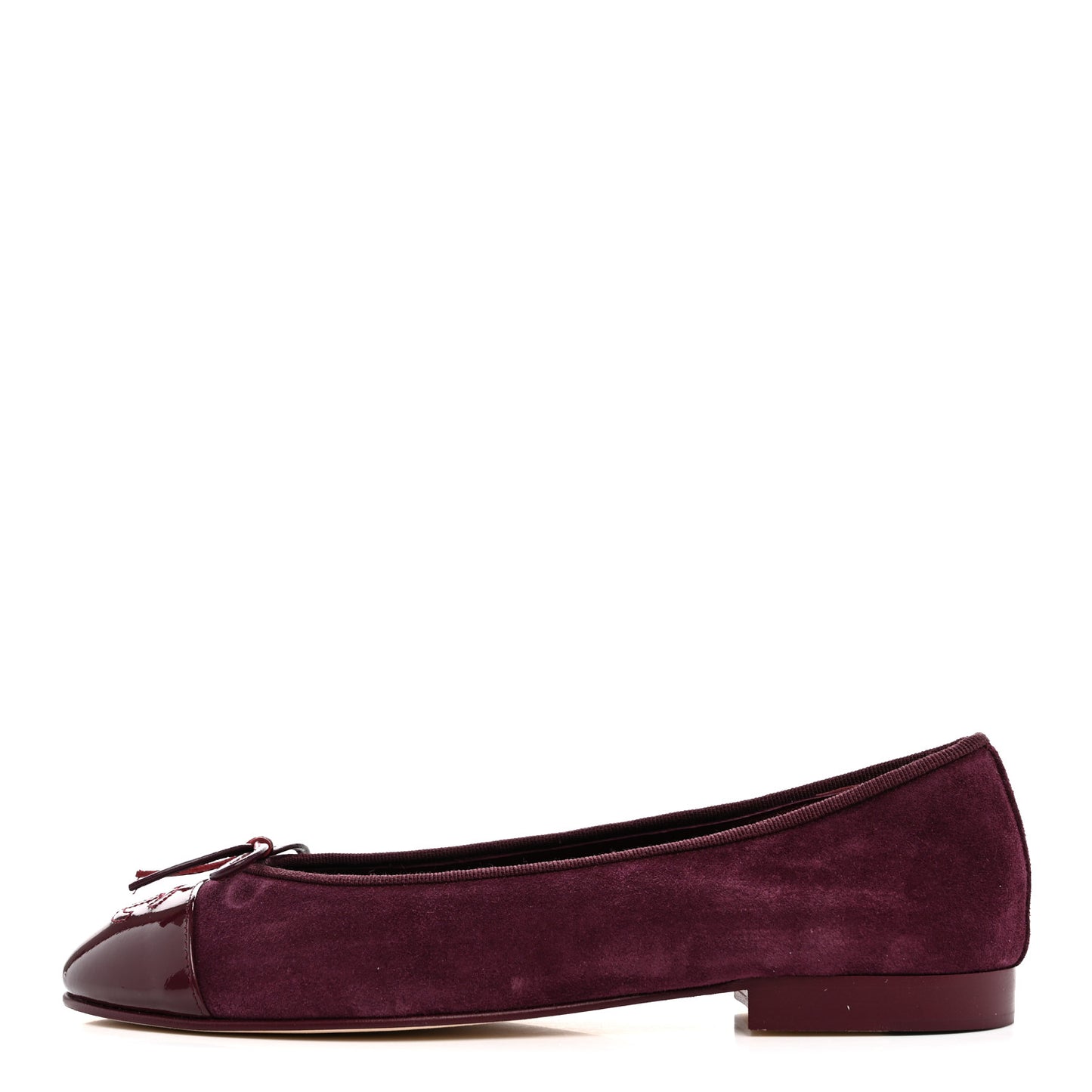 Suede Patent Calfskin Cap Toe CC Ballerina Flats 38 Burgundy