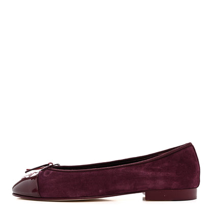 Chanel Suede Patent Calfskin Cap Toe CC Ballerina Flats 38 Burgundy 1 of 9