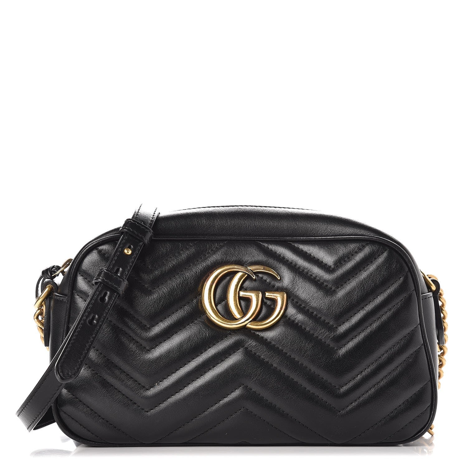 Gucci Calfskin Matelasse Small GG Marmont Chain Shoulder Bag Black 1 of 13