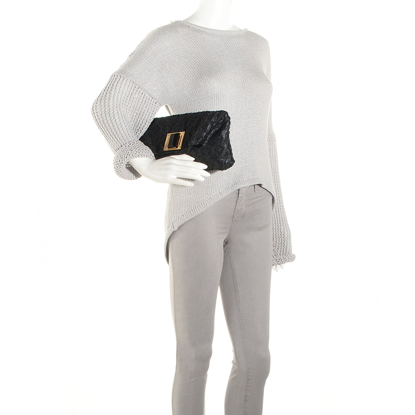 Lurex Quilted Monogram Altair Clutch Black