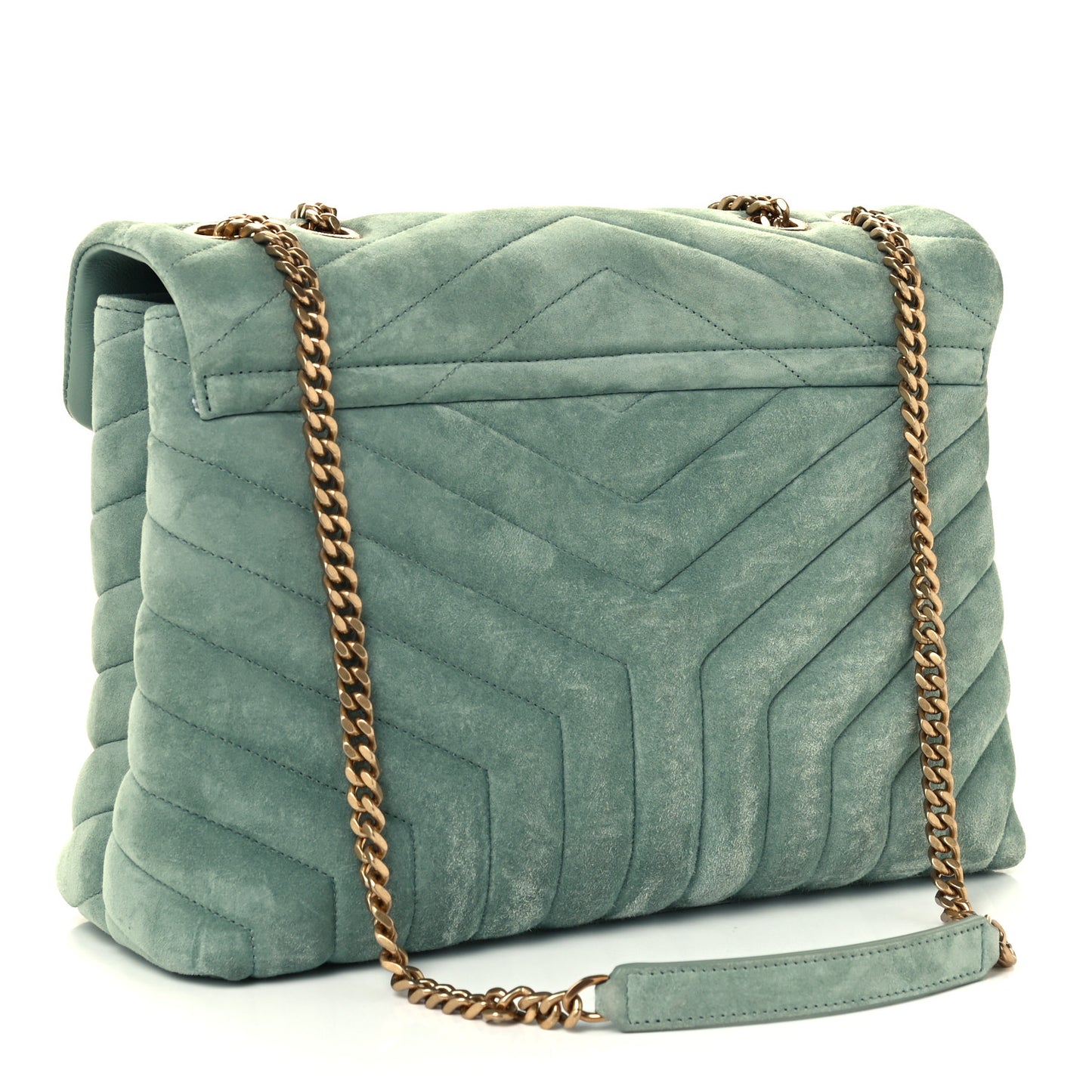Suede Y Quilted Monogram Medium Loulou Chain Satchel Deep Green